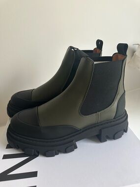 Ganni Low Chesea Boot Green Kalamata Size 40